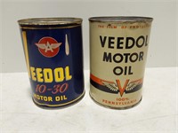 (2) Veedol Motor Oil quart cans
