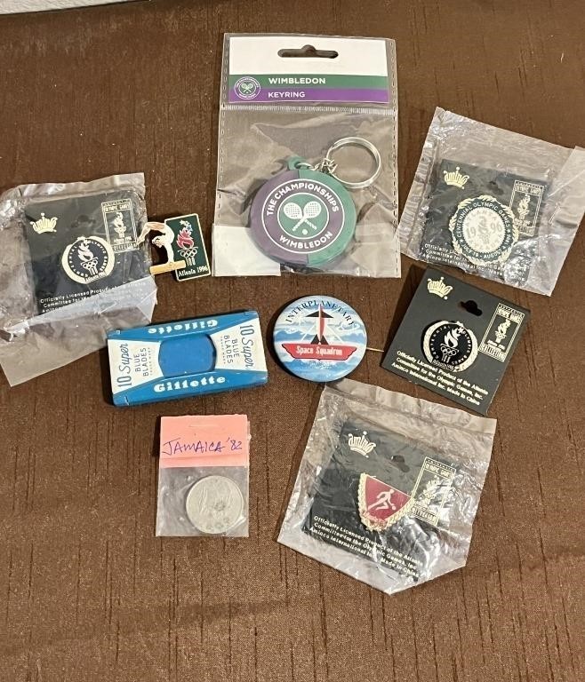 Pins, Wimbeldon, Jamaica Coin, Vintage Gillette