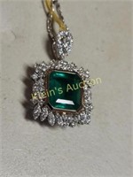 18k two tone gold natural emerald & diamond pendat