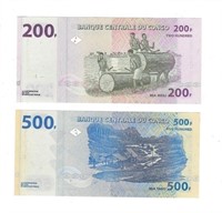 Congo 200&500 Francs Replacement Note Suffix Z.RC1