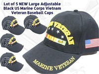 5 USMC Marine Military Vietnam Black Baseball Cap