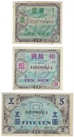 Japan 1944 10 Sen ,1&5 Yen Military Currency .J1a9