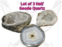3 Half 1/2 Geodes Quartz Rocks Stones Polished PC3
