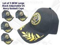 5 New Military USN Navy Black Baseball Ball Cap
