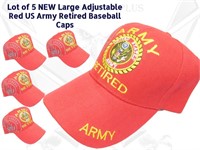 5 US Army Military Retired Red Baseball Ball Cap