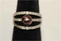 14kt white gold Pearl & Diamond Ring, pearl