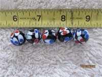 5 Vintage Glass Round Beads Black  Colored Spots