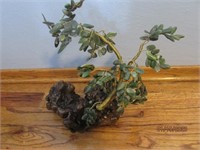 Jade Tree Wrapped In Gold Tone Wire Burl Wood Base