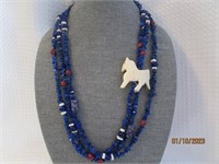 3 Strand Lapis Lazuli, Coral & Glass Necklace