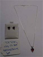 .925 Silver, Ruby, & CZ Necklace & Earring Set