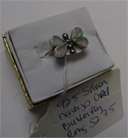 .925 Silver & Opal Butterfly Ring - SZ: 7 1/2