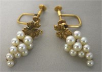 Vtg Mikimoto 18k Gold Pearl Grape Cluster Earrings