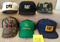 Lot of 6 CAT, JD, IH Baseball Hats