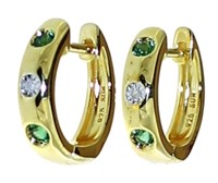 Elegant Emerald & Diamond Huggie Hoop Earrings