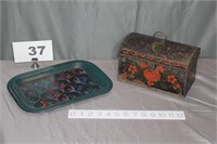 TOLE PAINTED TRAY AND TIN BOX