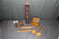 LOT OF MISC DECORATIVE WOODEN ITEMS