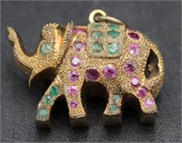 Exquisite Ruby & Emerald Golden Elephant Charm