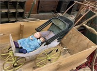 Antique Paint Decorated Doll Stroller