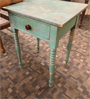 Primitive Green Painted One Drawer Stand