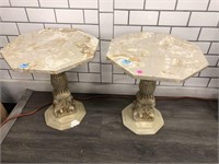 Pair Stone top plaster base side Tables - chip in