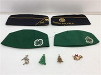 American Legion & 4H Caps & Christmas Brooches