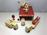 Creative Playthings Wood Fire Station Play Set.