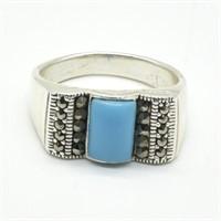 Silver Marcasite Turquoise(2.25ct) Ring
