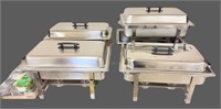 (4) Complete chafing dish sets, one without