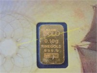 1/10th gram  gold bar .999