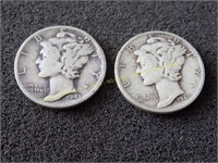 1943  D and 1945 S Mercury silver dimes