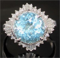 Platinum 6.20 ct Aquamarine & Diamond Ring