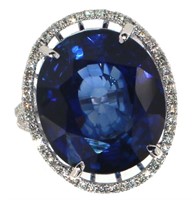 14k Gold 18.98 ct Oval Sapphire & Diamond Ring