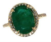 14k Gold 5.31 ct GIA Oval Emerald & Diamond Ring