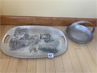 WENDELL AUGUST FARM SCENE TRAY AND ALUM DISH