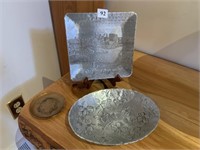 WENDELL AUGUST PLATE, BOWL AND BRONZE DISH
