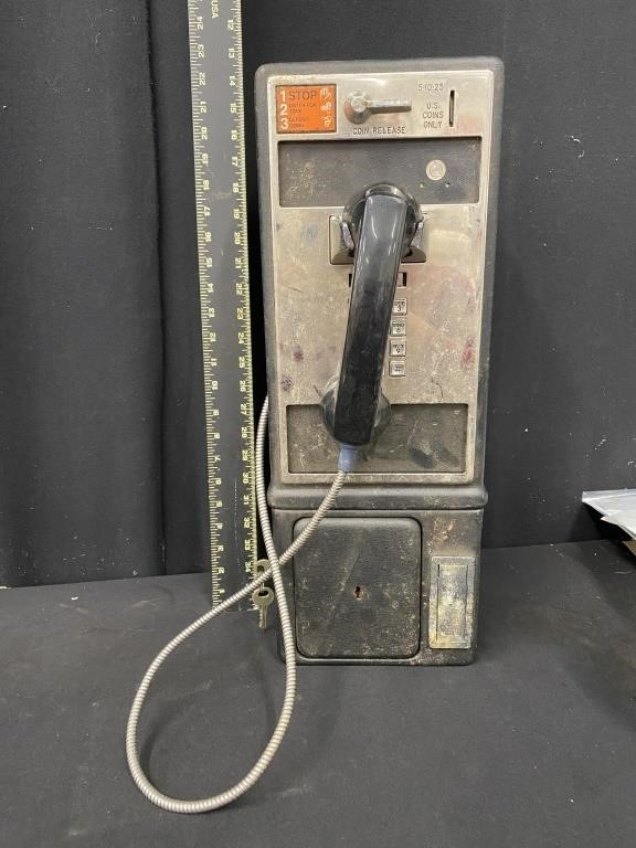 Vintage Coin Operated Pay Phone w/ Key