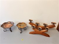 Four Wood & Copper Candleholders