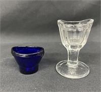 (2) Glass Eye Wash Cups w/ Cobalt Optrex 1 3/8"