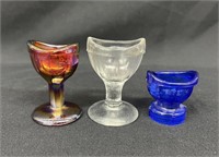 (3) Glass Eye Wash Cups: Red Carnival 2.5" +