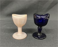 (2) Glass Eye Wash Cups: Pink Slag & Cobalt
