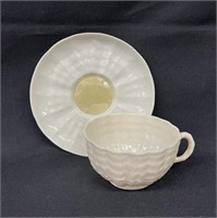 Belleek Porcelain Tridacna Yellow Cup & Saucer