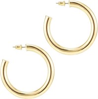 14K Gold Colored Lightweight Chunky Open Hoops Are