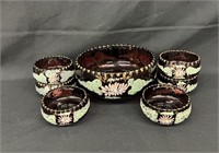 Victorian Glass Painted Berry Serving Set w/ 8"