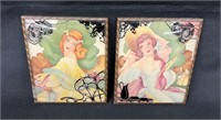 Pair Framed Silhouette Prints w/ Lady in Bubble