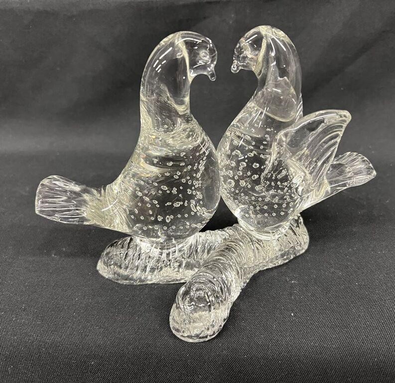 MCM Controlled Bubble Art Glass Lovebirds