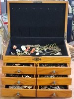 oak jewelry box estate loaded w/jewelry