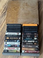 24 Assorted VHS Tapes and Storage