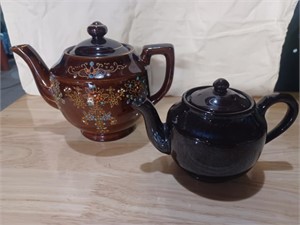 2 Vintage Redware Teapots