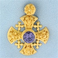 Designer Purple Sapphire Cross Pendant in 18K Yell