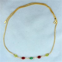 5ct TW Lab Emerald, Lab Ruby, and Peridot Necklace
